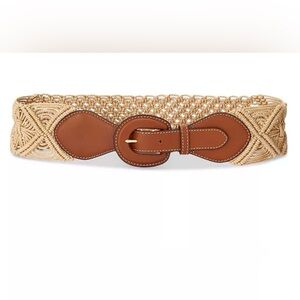 NWT Lauren Ralph Lauren Leather-Trim Corded Macramé Wide Belt